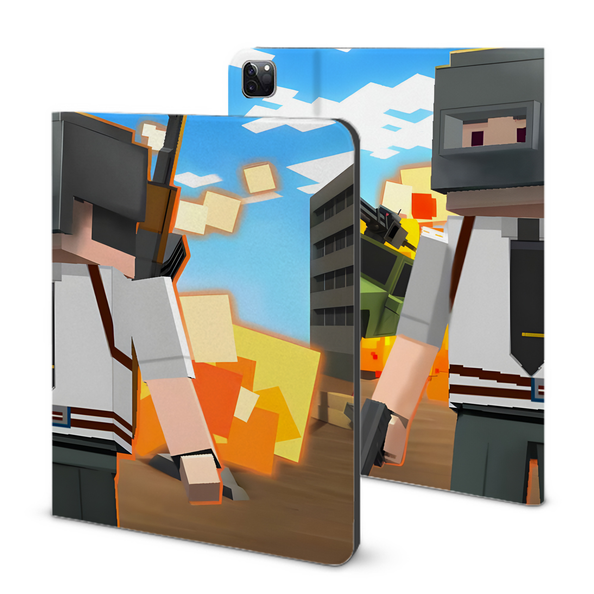 （画像用） マインクラフト ブロックの世界 Minecraft MC Block world IPad ケース ブック型 PUレザー TPU 耐衝撃 軽量 薄型 ペン収納なし 全面保護 IPad 各モデル対応
